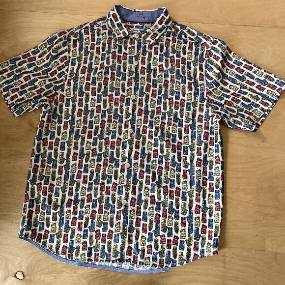 Tommy Bahama Coconut Point Shirt M Multicolor Tiki Art AOP Hawaiian Art Summer - Picture 7 of 7